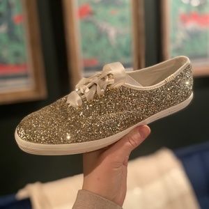 Kate Spade silver & gold glitter Keds - new, womens size 8